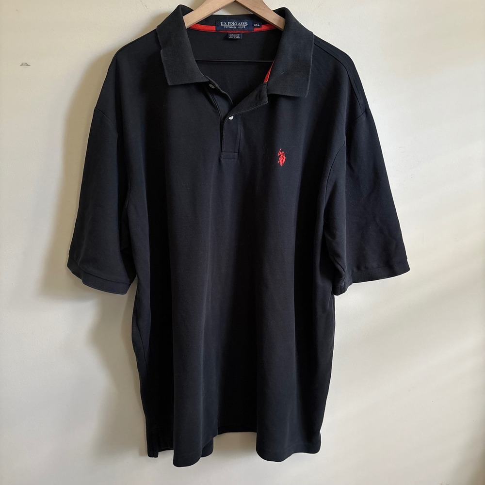 US Polo Assn Mens 4XL Ultimate Pique Polo Shirt Black Red Logo Short Sleeve